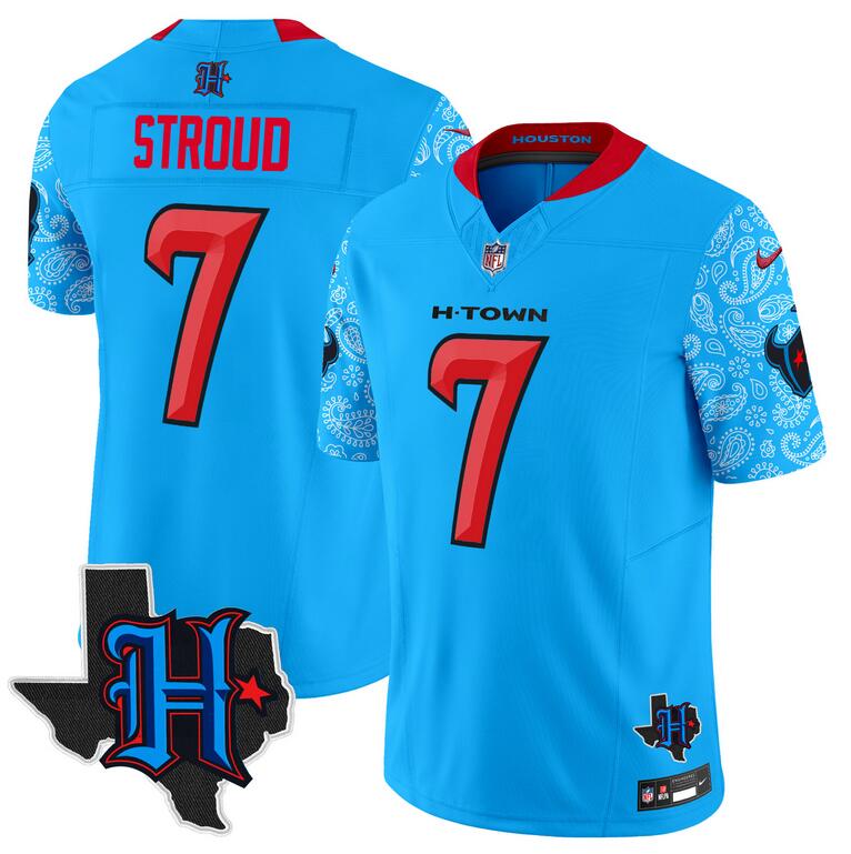 Men's Houston Texans #7 C.J. Stroud Blue F.U.S.E. 2024 Texas Patch V4 Vapor Limited Stitched Football Jersey